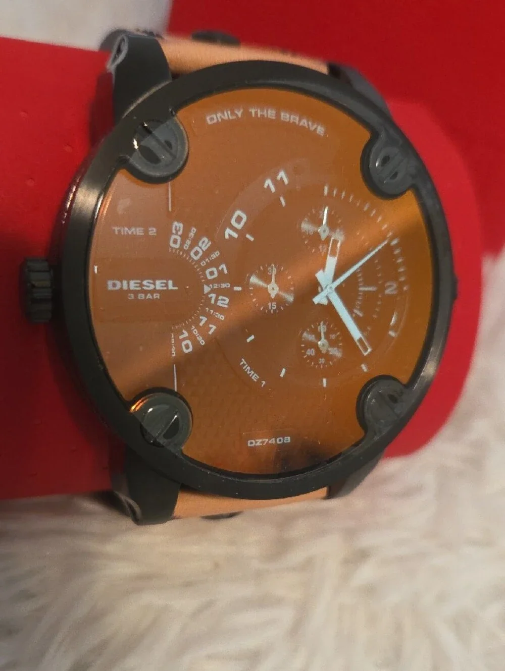 Diesel Chronograph Little Daddy Leather Strap Mens Watch DZ7408 NWT